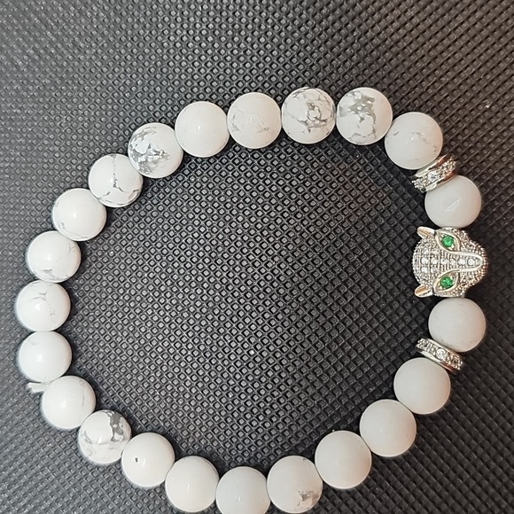 Hand Crafted Other - 3 for $30 Men's White Stretch Bracelet with Leopard Focal Bead